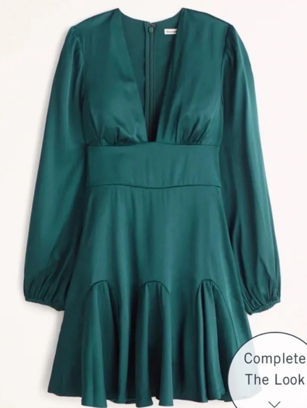 Abercrombie & Fitch Teal Satin Long Sleeve V-Neck Mini Dress